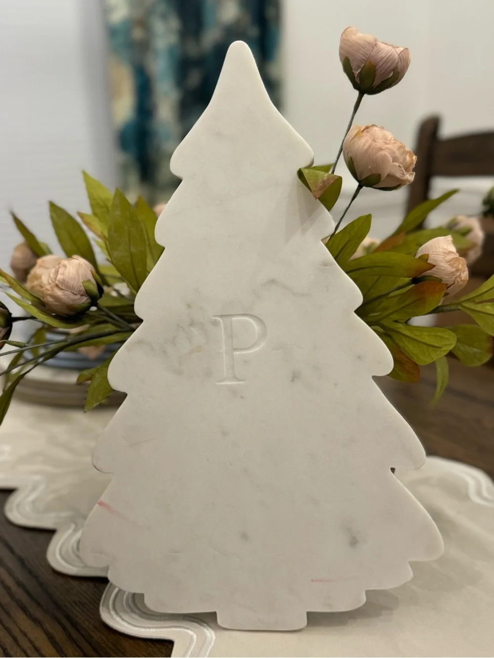 POTTERY BARN TALL MARBLE TREE CHEESE BOARD 16
